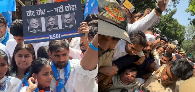 ज्ञानेश कुमार के इस्तीफे की मांग को लेकर दिल्ली में विपक्षी दलों का प्रदर्शन, 600 लोग हिरासत में लिये गये