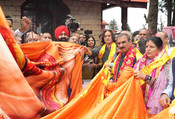SHIMLA, JULY 18 (UNI):- Himachal Pradesh Chief Minister installed a 108 feet high flag of Lord Hanuman at the historic Jakhu temple complex in Shimla, on Friday UNI PHOTO-3UPS SHIMLA, JULY 18 (UNI):- Himachal Pradesh Chief Minister installed a 108 feet high flag of Lord Hanuman at the historic Jakhu temple complex in Shimla, on Friday UNI PHOTO-3UPS