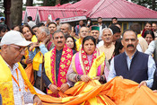 SHIMLA, JULY 18 (UNI):- Himachal Pradesh Chief Minister installed a 108 feet high flag of Lord Hanuman at the historic Jakhu temple complex in Shimla, on Friday UNI PHOTO-4UPS SHIMLA, JULY 18 (UNI):- Himachal Pradesh Chief Minister installed a 108 feet high flag of Lord Hanuman at the historic Jakhu temple complex in Shimla, on Friday UNI PHOTO-4UPS
